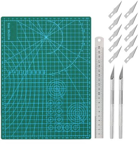 MIPIACE Cutting Mat Double-Sided A4 Non Slip Surface 3mm Thick Self Healing Cutting Mat with Cutting Ruler Craft Cutting Board for Paper Sewing Craft Scrapbooking