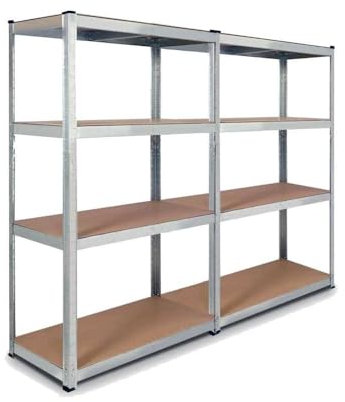 EURO VANADIUM - Double Étagères de Rangement Charges Lourdes - 160 x 160 cm - 640 kg - Étagères de Garage modulables, 4 Niveaux, 8 Plateaux - 30 cm - Gris