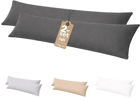 2er Set Kissenbezug für Seitenschläferkissen – 100% Jersey Baumwolle, Ultra Weich & Atmungsaktiv, 170 g/m² – mit Verdecktem Reißverschluss (Anthrazitgrau, 40x145 cm)