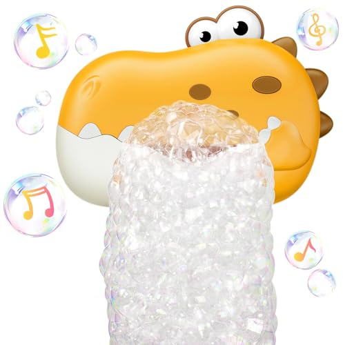 MACALOCA Dinosaurier Badewannenspielzeug, Wiederaufladbares Schaummaschine Badespielzeug mit Musik für die Baby/Kinder Automatische Blasenmaschine ab 1 2 3 4 5 Jahre Geschenke für Jungen Mädchen(Gelb)