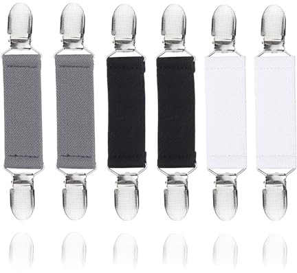 Wangzhenxi 6 Stück Hosen-Enger-Clips + Cardigan-Zubehör - Elastische Kleiderclips für Pullover, Hemden & Schürzen (Schwarz/Grau/Weiß) - Verstellbare Cinch Clips für Damenmode und Hosenträger