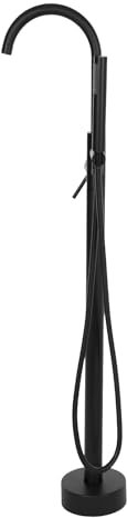 Black Floor Mount Bathtub Faucet Free Standing Bath Tub Filler Shower Mixer Tap Freestanding High Flow Faucets Taps Chrome,Swivel Gooseneck Spout with Cylinder Handheld,Black