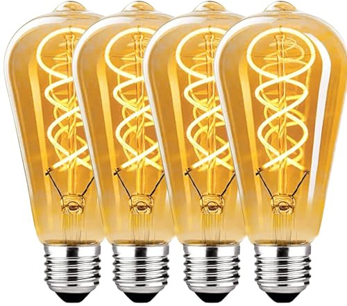 SUYGUAR E27 LED Vintage Glühbirne, Edison Vintage Glühbirne E27 Dimmbar 4W Warmweiß,Retro LED Lampe Bernstein Dekorative Leuchtmittel Für Wohnzimmer/Schlafzimmer/Esszimmer/Küche/Bar - 4 Stück(64mm)