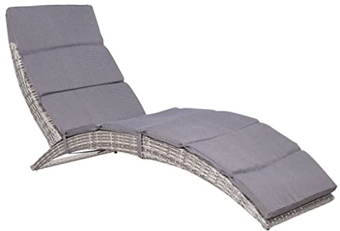 Holamys Gartenliege klappbar für Pool und Terrasse, wetterfeste Sonnenliege aus Polyrattan Grau mit bequemer Polsterauflage, ideal zum Entspannen