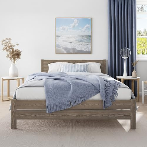 Nodax Super King Bed Frame – F3 Solid Pine Rustic Chunky Wooden Bed Frame for Adults, Eco Colour Woodstain Option, Slatted Base with Extra Four Supportive Legs, Bedroom Furniture | 6ft (Space Grey)