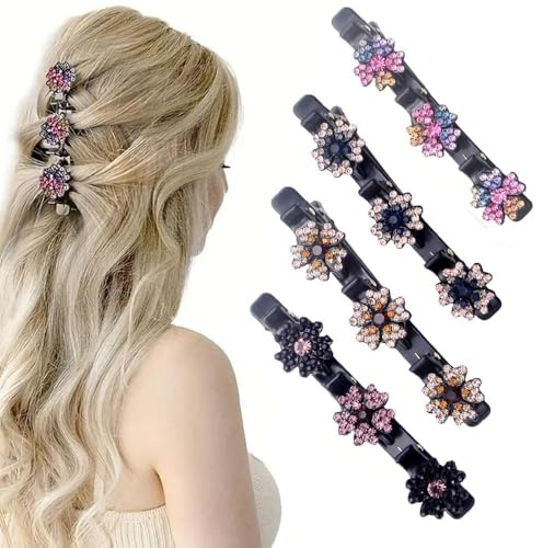 Kristall Haarspangen Damen 2026 Upgrade, 5 Leaf Clover Haarschmuck, 4 Stück Blumen Haarclips, Stylische Haarklammern für Elegante Frisuren, Geflochtene Haarspange für Mädchen für Elegante Frisuren (A)