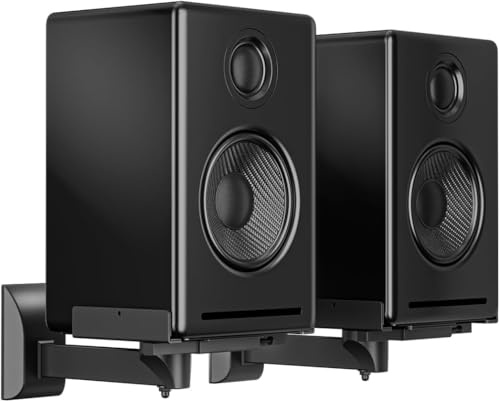 suptek Small Dual Side Clamping Bookshelf Speaker Wall Mounting Bracket Adjustable for Large Surrounding Sound Speakers, Hold up to 25kg Black SPM201LB