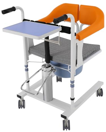 Sedia di trasferimento idraulica per pazienti - Regolabile in altezza con piano del tavolo - Rulette bloccabili e sedile diviso a 180° - Sedia da doccia per anziani e disabili