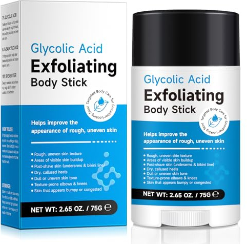 Glycolic Acid Body Exfoliating Stick, Glykolsäure Peeling Körper Stick, mit 7% Glycolsäure & 0,5% Salicylsäure, mit Sheabutter für sanftes Körperpeeling bei trockener & rauer Haut – 75 g
