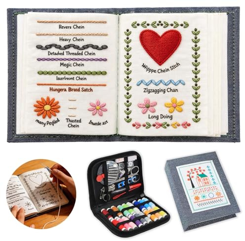 lafo Stickbuch zum Selber sticken, Sticken für Anfänger Set mit 143 Stich-Schrittanleitungen, Embroidery Kit mit Stoff & Werkzeugen