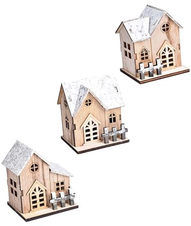 BESPORTBLE 3-teiliges Weihnachtliches Holzhaus-dekorationsset, Leuchtendes Holzhaus, Weihnachtsschmuck