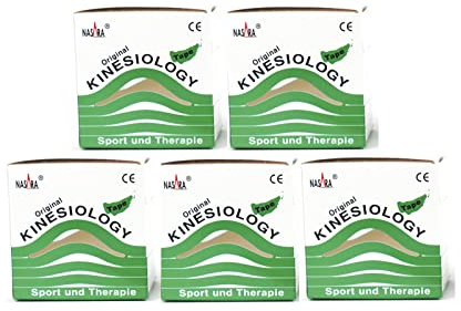 Nasara Original Kinesiologie Physio Tape für Sport und Medizin, Rollengröße 5cm x 5m, 5 Rollen, Grün