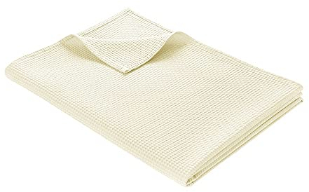 WOHNWOHL® Tagesdecke (220x240cm) • Große Waffelpique Decke • 100% Baumwolle • Sommerdecke • Sofa-Decke • Pflegeleichte Wohndecke • Überwurfdecke • Baumwolldecke • Farbe: Creme