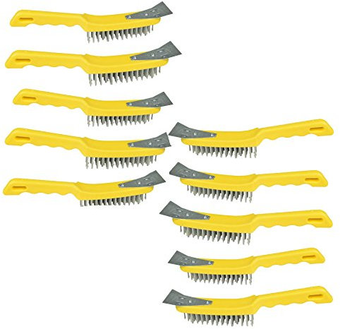 10 Wire Cleaning Brush 5 Row Steel Bristles with Plastic Handle and End Scarper