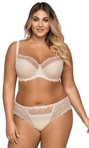 AVA 1030 Underwired Half Padded Full Cup Bra Not Separable Regulated Straps Made in EU, Beige,42FF