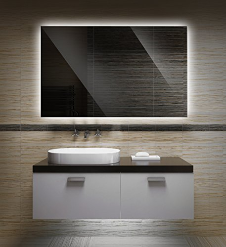 Bilderdepot24 Badezimmerspiegel mit Beleuchtung LED Spiegel - 90x60 cm -Badspiegel mit Licht - Design Spiegel für Bad und Gäste WC hinterleuchtet - beleuchteter Wandspiegel Rahmenlos - OZ-LED