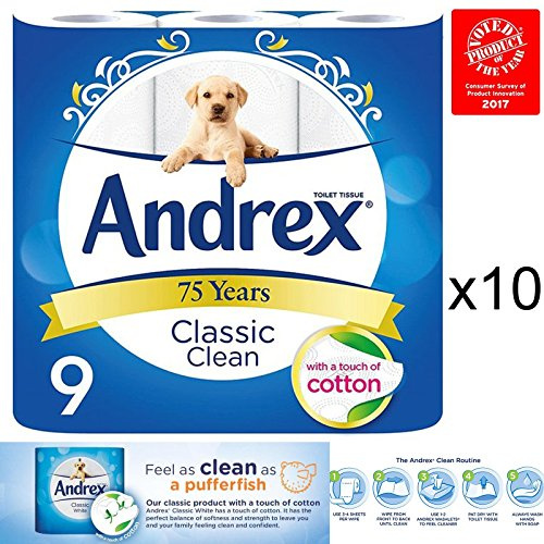 Andrex Classic Clean Toilet Roll Multiple Packs Tissue Paper 9 Rolls 2Ply Cotton (10)