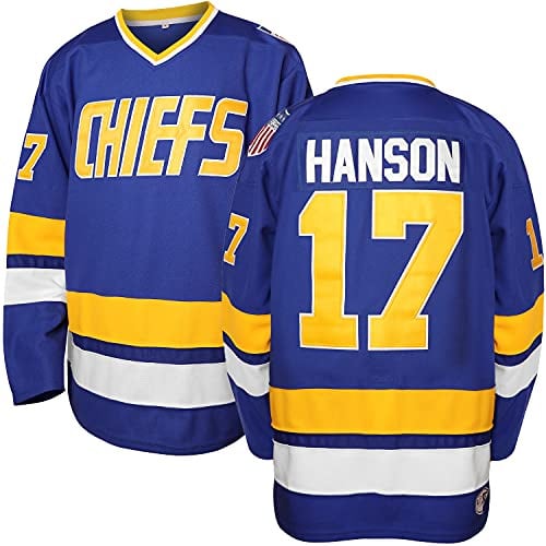 Phoneutrix Hanson Brothers Charlestown Chiefs 16 Jack 17 Steve 18 Jeff Slap Shot Movie Hockey Jersey Blue