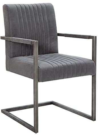 invicta INTERIOR riess-Ambiente Moderner Freischwinger Armlehnenstuhl Big Aston Vintage grau Eisengestell gebürstet Esszimmerstuhl Stuhl