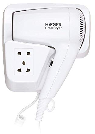 HAEGER HÔTEL DRYER Sèche-cheveux avec support mural, 1200 W de puissance, 1 vitesses, prise électrique internationale, 1 vitesse et 1 niveau de température