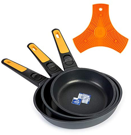 PracticDomus Set di Padelle Bra in Teflon Antiaderente, Manico Staccabile e Full Induction (3X Fast Click XL)