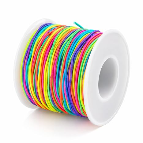 WedDecor 1mm (1/25 Inch) Elastic Round Heavy Stretch Sewing Bands For Garment Skirt, Trouser Art and Craft Waistband Elastic Cord for Bracelet Making, Clothing, Dress Making, Rainbow, 100 Metres