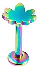 BlackAmazement 316L Edelstahl Labret Ohrstecker Tragus Helix Piercing Anker Alien Hanfblatt Kreuz Gecko Lizard Rosegold Silber Regenbogen Schwarz Herren Damen (Modell Hanfblatt - Farbe Mehrfarbig)