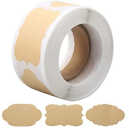 RuiChy 300 Gift Tag Labels - 1.2 x 2 Self-Adhesive Stickers, Kraft, Removable Food Labels for Gifts, Bottles, Glass, Container