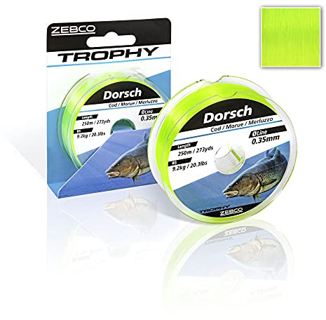 Zebco Qualitäts Trophy Dorsch monofile Angelschnur Angel Zubehör Dorschschnur, Fluo gelb, 0,50mm/ 17,9Kg