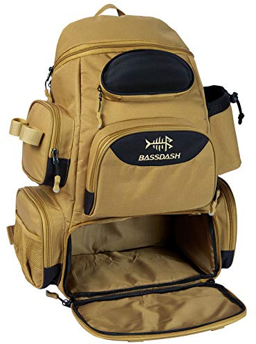 Bassdash Angelrucksack wasserabweisend leicht taktische Tasche Angelkoffer mit Rutenhalter und schützender Regenhülle