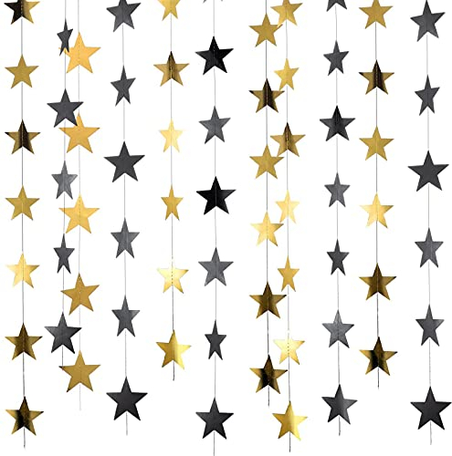 Patelai Glitzerstern-Girlande, Banner, Dekoration, hängende Sterndekoration, goldfarbener schwarzer Sternhintergrund für Weihnachten 2024, Neujahr, Abschlussfeier, Hochzeit, Geburtstag, Festival,