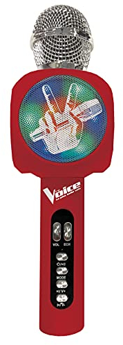 LEXIBOOK, The Voice, Micrófono inalámbrico con Altavoz y Luces, Bluetooth®, función de Cambio de Voz, Efectos de luz, Ranura Micro SD, USB, Rojo/Plateado, MIC260TV