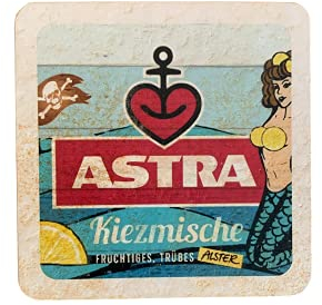 ASTRA Bier Naturstein Untersetzer Bieruntersetzer Bierdeckel mit Original Astra-Etiketten, Geschenkidee aus St. Pauli (Kiezmische)