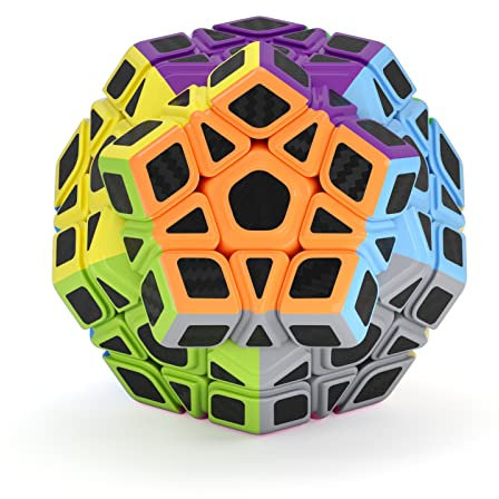 ROXENDA Dodekaeder Zauberwürfel, Pentagon Speed Cube - Einfaches Drehen & Glatt Spiel & Lebendige Farben, (Kohlefaser)