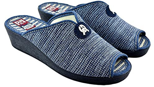 GEMA GARCIA - ZAPATILLA DE CASA CON CUÑA Y PISO DE GOMA. HECHO EN ESPAÑA. Lona MUJER color: MARINO talla: 40