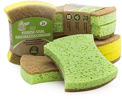Mascot® Wiederverwendbare Haushaltsschwämme Sisal Viskose 6er Set, Biologisch abbaubare Spülschwämme, nachhaltig und Ressourcen schonend, Reinigungsschwamm für den Haushalt (Braun, Grün)