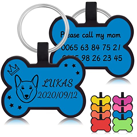 Uiopa 2 Stücke Hundemarke mit Gravur, Kein Lärm Hundemarke Personalisiert Anhänger Hundehalsband Adressanhänger Hund und Katze Hundemarken, Hundeanhänger mit Gravur für Hunde und Katzen (Blau)
