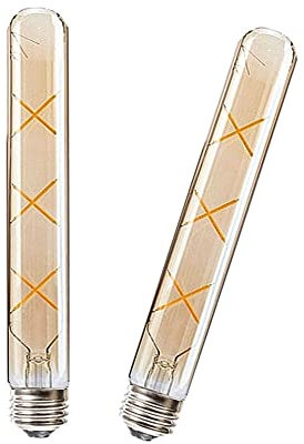 ZYUJIA E27 T30-225mm LED Edison Light Bulbs 6W (Equivalent 50W Halogen Bulb) 500LM Warm White 2700K Non-Dimmable E27 Amber Glass Retro Tuber, 2 Packs