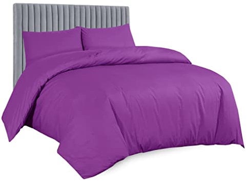 AATH COLLECTION Duvet Cover Bedding Set, Single, Double, King, Super King Size Egyptian Cotton Duvet Set with Pillow Cases. 100% Long Staple Soft Cotton Duvet Set with Easy Closure (Double, Fuchsia)
