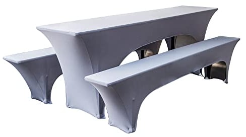 Tenger Home Elastische Hussen für Bierzeltgarnitur Biertischhussen Bierbank-Auflage & Tischdecke für 70cm 3 TLG-Set Breite Stretch Hussen für Festzeltgarnituren Bierbank (für 70 cm Tisch, Grau)