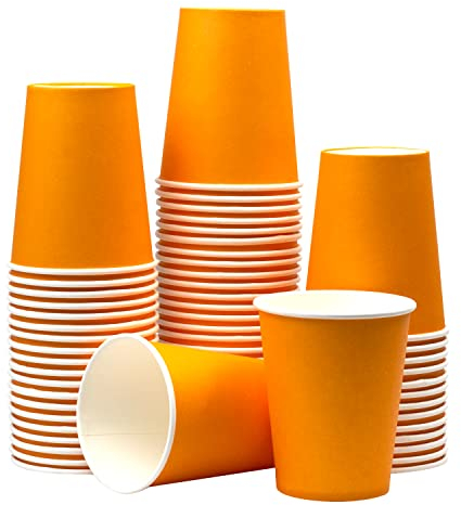 Yuxitia Lot de 60 gobelets jetables en carton orange pour bricolage, fête de mariage, pique-nique, barbecue, voyage et événement, 237 ml (orange)