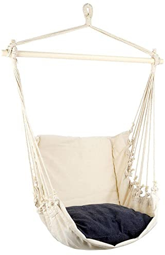 Brasilianischer Hängesessel Hängestuhl brasilianische Hängematte Hängeliege Beige Graphit Kissen