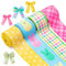 H1vojoxo 4 Stück Oster-Frühlings-Pastellbandrollen, Osterhasen-Bänder mit Drahtrand, dekorative Verpackungsbänder für Geschenk, Ostern, bunte Bastelbänder, Oster-Stoffband-Dekoration, 22 m