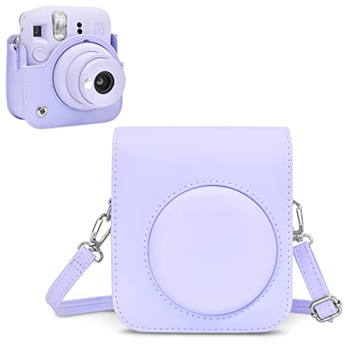 Rieibi Housse pour Instax Mini 12 - Étui de Protection en Cuir PU pour Fujifilm Instax Mini 12 - Étui Amovible avec Bandoulière - Violet