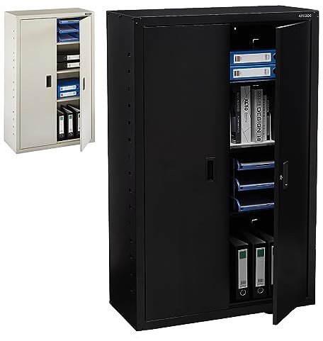 Arebos Armadietto da ufficio, 140 x 90 x 40 cm, 2 ante, con 3 ripiani regolabili in altezza, con serratura a cilindro, colore nero