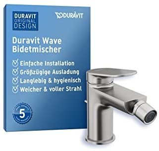 Duravit Wave Einhebel-Bidetarmatur (Auslauf Höhe 85 mm), Bidetmischer mit Zugstangen-Ablaufgarnitur, Edelstahl Gebürstet