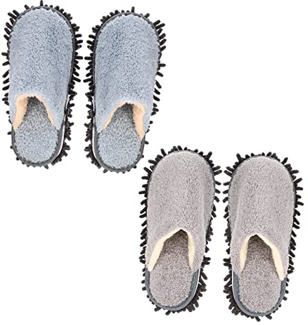 Cabilock 2 Paar Wiederverwendbare Blaue Praktische Hausschuhe Badezimmer Abnehmbar Waschbar Schuhe Herren Chenille Haar Haushalt Fuß Damen Wischmopp Wischen Kehren