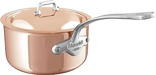 Mauviel M’6S 6-Ply Polished Copper & Stainless Steel Sauce Pan With Lid, And Cast Stainless Steel Handle, Suitable For All Types Of Stoves, 0.8-qt, Made In France