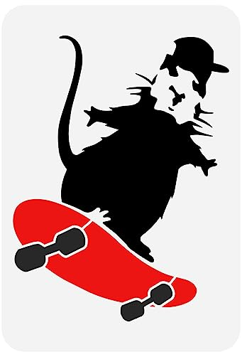 FINGERINSPIRE Banksy Skateboard Ratten Schablone 21x29.7 cm Wiederverwendbare Banksy Themen Malvorlage Banksy Maus Zeichenschablone Tierschablone Zum Malen Auf Holzwandmöbeln