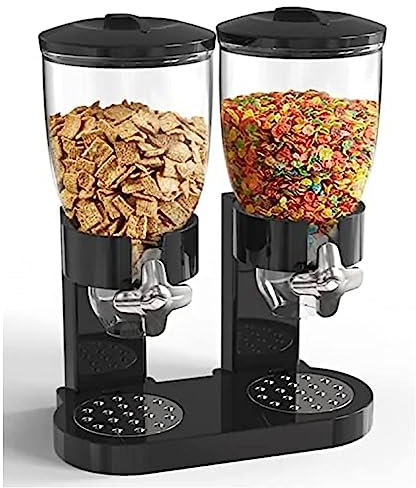 BURLOE Distributeur Double de Flocons d'avoine, Distributeur de denrées Alimentaires en matière synthétique, cornflakes, Bonbons, Bonbons et muesli, récipient à Flocons d'avoine,Noir